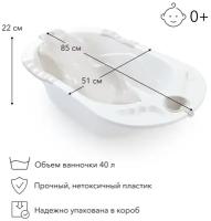 34005, Ванночка детская Happy Baby для купания Bath Comfort, 40л, съемная горка, со сливом, ванна детская серый