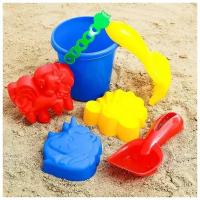 Набор для игры в песке ТероПром 2881434 №44: ведёрко, 3 формочки, грабельки, лопатка, товар без выбора конкретного цвета