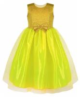 Платье радуга дети, трикотаж, нарядное, однотонное, размер 36/140, желтый