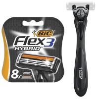 BIC Сменные кассеты для мужской бритвы, Flex3 Hybrid, уп. 8 шт. + Станок