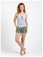Комплект женский Lilians пижама, майка-шорты, размер 46, зеленый/серый, 