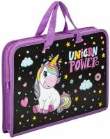 Папка на молнии с ручками Юнландия а4 1 отделение, пластик, ширина 40 мм, magic unicorn