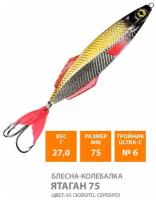 Блесна колебалка AQUA Ятаган 75mm 27g. Рыболовная приманка колеблющаяся для спиннинга, троллинга на щуку, судака, окуня цвет 05