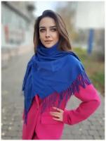 Палантин Cashmere, шерсть, с бахромой, 200х70 см, серый, синий