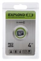 Карта памяти Exployd MicroSD, 4 Гб, SDHC, класс 4