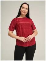 Блуза DiSORELLE, нарядный стиль, свободный силуэт, короткий рукав, однотонная, размер 58, красный