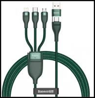 Кабель для передачи данных / быстрой зарядки/Baseus Flash Series Two-for-three Data Cable U+C to M+L+C 100W 1.2m Green