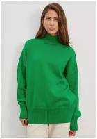 Свитер свободного кроя KIVI CLOTHING, зелёный, длинный рукав, трикотаж, вязаный, оверсайз, размер 40-46