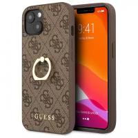 Чехол Guess PU 4G + Ring Hard для iPhone 14, цвет Коричневый (GUHCP14S4GMRBR)