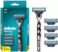 Бритвенный станок Gillette Mach3,серебристый/черный, сменные кассеты 5 шт