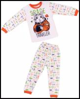Пижама для мальчика со штанами Кот космонавт, цвет оранжевый, / домашняя одежда, костюм для детей и подростков, размер 104
