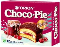 Пирожное Orion Choco Pie Cherry, вишневый джем, суфле, 12 шт. в уп