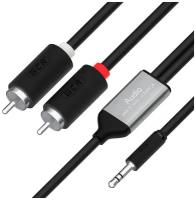 Кабель-переходник аудио AUX jack 3.5mm M - 2 RCA M для смартфона динамиков (GCR-AJR4), черный, 1.0м