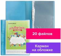 Папка для портфолио школьника, 2 кольца, 20 файлов, пластик, полупрозрачный, синяя, BRAUBERG, 126557