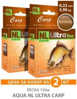 Леска для рыбалки AQUA NL ULTRA CARP (Карп) 150m, 0,22mm, 5,90kg / для фидера, удочки, спиннинга, троллинга / светло-коричневый (набор 2 шт)