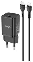 Сетевое зарядное устройство Hoco N19 Rigorous + кабель Lightning, 25 Вт, черный