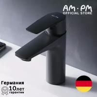 Смеситель для раковины в ванную AM.PM Gem F90A02122 черный матовый, излив 100 мм, керамический картридж Soft Motion, латунь, Гарантия 10 лет