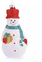 Новогоднее подвесное украшение Снеговик с подарком из пластика (полистирол)