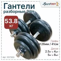 Гантели разборные обрезиненные MB ATLET 53,8кг. (2шт х 26,9кг) с хромированным грифом