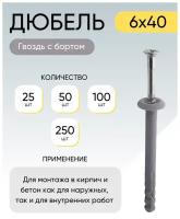 Дюбель-гвоздь с бортом 6*40 мм 50 шт