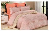 Семейное постельное белье жаккард персиковое с орнаментом