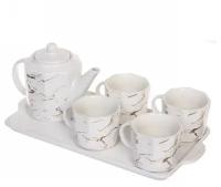 Чайный набор 6 предметов «Артемида» (Чайник заварочный 700мл+4кружки 180мл) на подносе, белый
