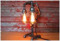 Коллекционная лофт лампа ручной работы из металла - настольная лампа Steampunk на две лампочки