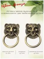 Ручка мебельная с кольцом Лев, цвет бронза, 7,5 х 4,5 см. В комплекте 2 шт