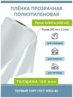 Полиэтиленовая пленка Оптима, толщина 100 мкм, рулон 4х100 м (29.3 кг, рукав 2 м)