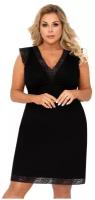 Ночная сорочка средней длины с кружевной отделкой Donna Vera plus nightdress черная, размер 60, цвет Черный