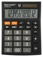 Калькулятор настольный BRAUBERG ULTRA-12-BK (192x143 мм), 12 разрядов, двойное питание, черный, 250491