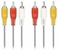 Кабель соединительный SmartBuy 3 x RCA (M) - 3 x RCA (M), в пакете, серый, 3 м