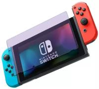 Прозрачное защитное стекло для игровой консоли приставки Nintendo Switch (Нинтендо Свитч) закалённое, силиконовая клеевая основа (легко наклеить)