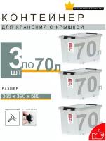 Набор контейнер пластиковый для хранения вещей и продуктов ROX BOX с крышкой 70Л 3шт