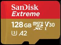 Карта памяти SanDisk Extreme microSDXC Class 10 UHS Class 3 V30 A2 190MB/s + 128 GB, чтение: 190 MB/s, запись: 90 MB/s, без адаптера SD