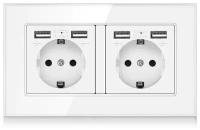 Электрическая розетка двойная DiXiS 2 Gang Socket с портами 4 x USB EU (86x146) White (TKEU-2)