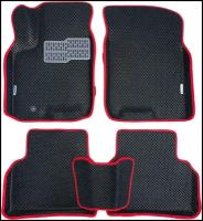 Автомобильные коврики ЕВА / EVA с бортами 3д / 3D для Nissan Qashqai J10 2006-2013 / Ниссан Кашкай Джей 10 черный(ромб)-красный / металл подпятник + 2 лого