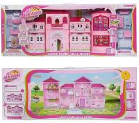 Кукольный дом Junfa "Мой новый дом" с мебелью, большой, сборный, розовый WK-15502