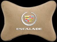 Автомобильная подушка на подголовник алькантара Beige с логотипом автомобиля CADILLAC ESCALADE