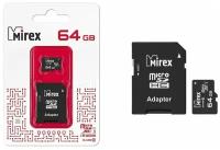 Карта памяти micro SD UHS-U1 Mirex с адаптером 64гб класс 10