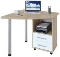 Компьютерный стол Сокол КСТ-120П правый, цвет дуб сонома/белый, ШхГхВ 90х90х75 см выдвижные ящики справа, металлические опоры и встроенная тумба