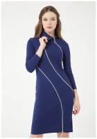 Платье-футляр женское Модерн МадаМ Т Синего цвета с декоративными молниями 42 размера