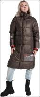 Куртка New sheek, демисезон/зима, удлиненная, силуэт свободный, стеганая, утепленная, ветрозащитная, капюшон, съемный капюшон, карманы, манжеты