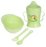 Крошка Я Набор детской посуды, 4 предмета: миска, ложка, вилка, поильник с твёрдым носиком 200 мл, цвета микс