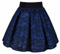 Синяя атласная юбка клеш с гипюром для девочки 83303-ДНШ19 40/158