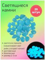 Декоративные светящиеся в темноте камни 20 шт. синие / Камушки в аквариум / Камни для аквариума / террариума / для комнатных растений