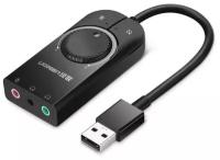 Звуковая карта внешняя Ugreen CM129 (40964) USB External Stereo Sound Adapter (15 см) чёрная