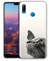 Дизайнерский силиконовый чехол для Хуавей Р20 лайт / Huawei P20 Lite Кот и бабочка