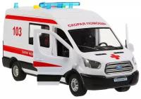 Машинка Технопарк Ford Transit скорая помощь, инерционная, свет, звук TRANSITVAN-22PLAMB-WH