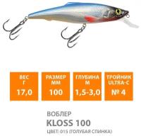 Воблер плавающий AQUA KLOSS 100mm 17g заглубление от 1.5 до 3m. Приманка для рыбалки на спиннинг с лодки или берега, кастинг, троллинг цвет 015